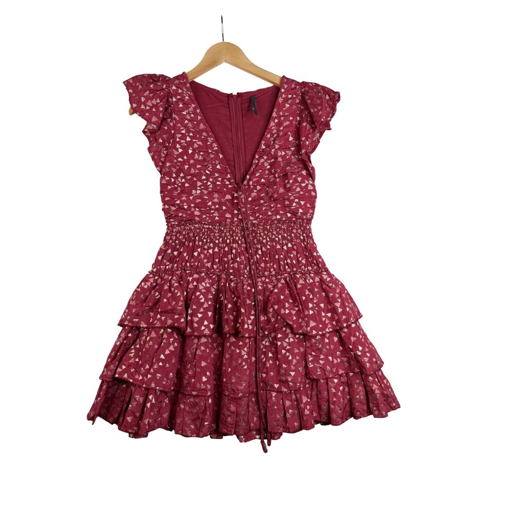 Anthropologie Short Sleeve Ruffled Mini Dress‎ size XS Red/Cream